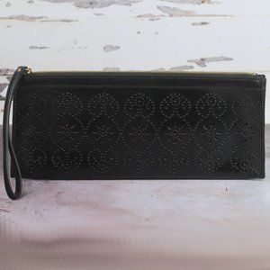 HOBO Leather Wristlet Perforated Floral Black